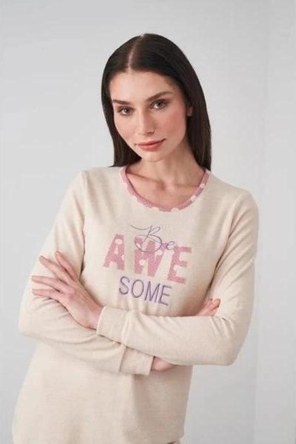 Bayan Yazı Detaylı Pijama Takımı - Image 1