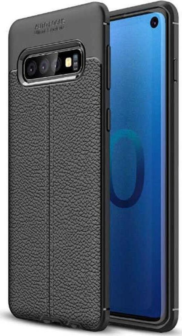 Samsung Galaxy S10 Plus Uyumlu Kamera Korumalı Deri Görünümlü Silikon Kılıf - Image 1