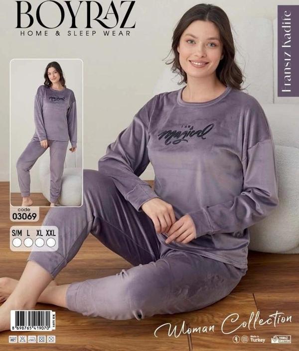 Boyraz  Bayan Fransız Kadife Pijama Takımı - Image 1