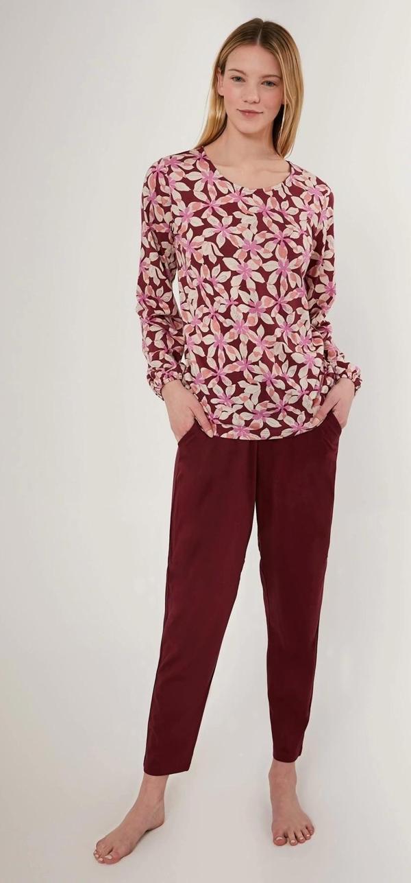 Çiçek Desenli Kadın Uzun Kollu Pijama Takımı - Image 1