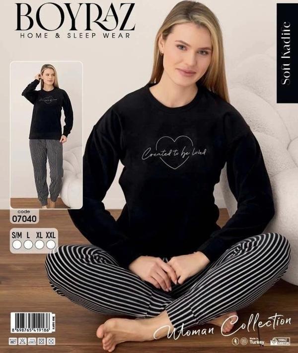 Boyraz  Bayan Soft Kadife Pijama Takımı - Image 1