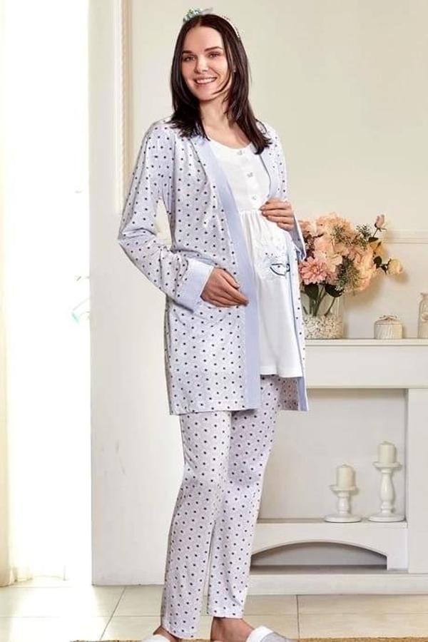 -  Bayan Sabahlıklı Lohusa Pijama Takımı - Image 1
