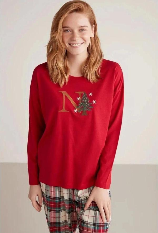 Kadın Uzun Kollu Ekoseli Pijama Takımı - Image 1