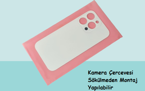 Tkgz - iPhone 14 PRO Arka Pil Batarya Kapağı - Cam kapak Geniş Lens Deliği - BEYAZ - Image 1