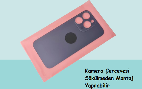 Tkgz - iPhone 14 PRO Arka Pil Batarya Kapağı - Cam kapak Geniş Lens Deliği - MAVİ - Image 1