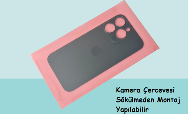 Tkgz - iPhone 14 PRO Arka Pil Batarya Kapağı - Cam kapak Geniş Lens Deliği - FÜME - Image 1