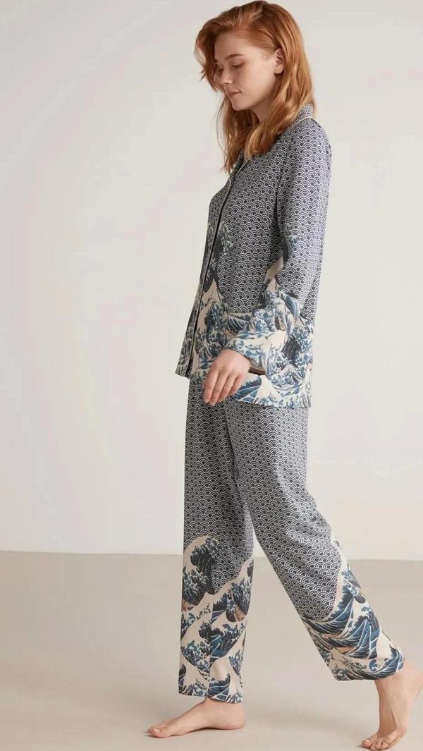 Kadın Uzun Kollu Ön Düğmeli Pijama Takımı - Image 1