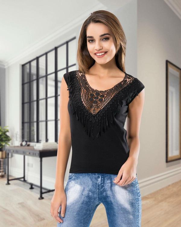 Sıfır Kol V Yaka Güpürlü Atlet - Image 1