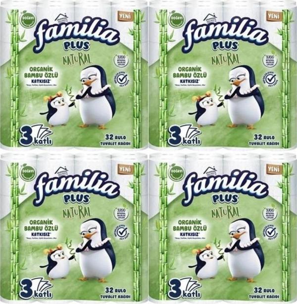 Familia Plus Tuvalet Kağıdı 3 Katlı 128'li 4 Paket Natural Organik Bambu Özlü - Image 1