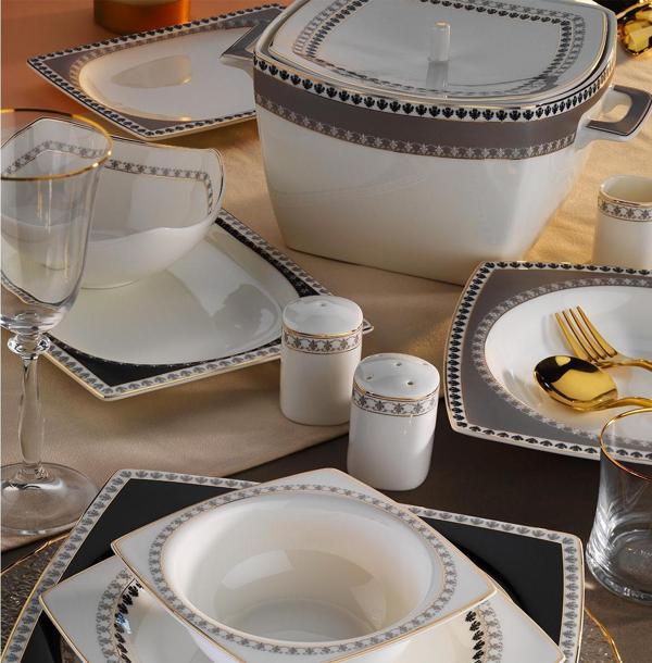 Aryıldız Bone Square Ahenk 60 Parça 12 Kişilik Yemek Takımı - Image 1