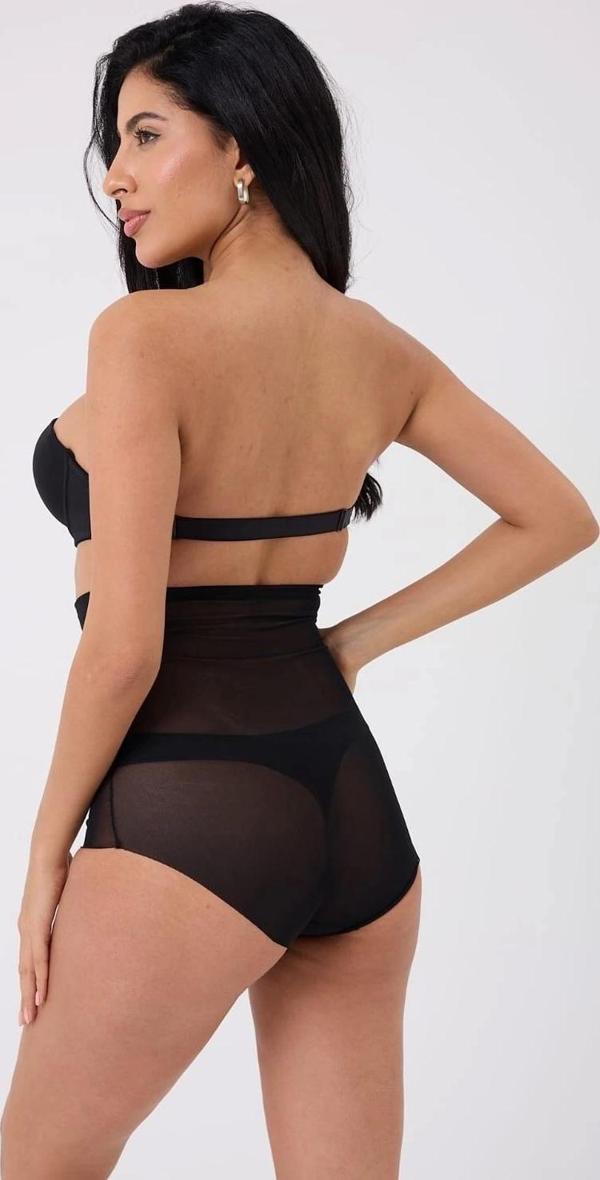 Lazer Kesim Tül Yüksek Bel Slip Korse - Image 1