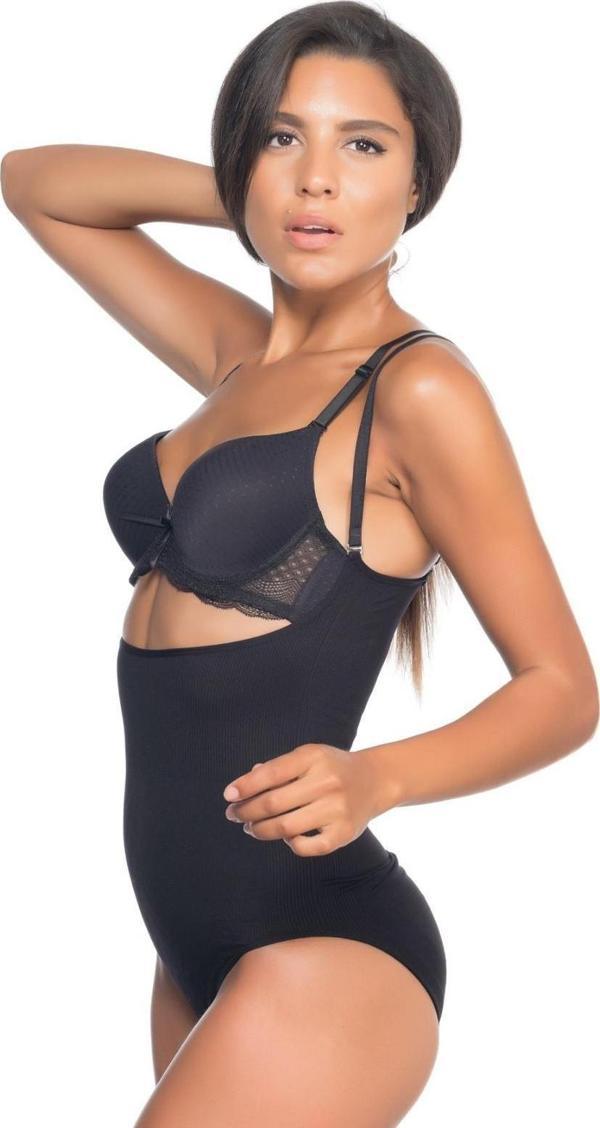 SİYAH   Göğüsü Açık Desenli Body Korse - Image 1