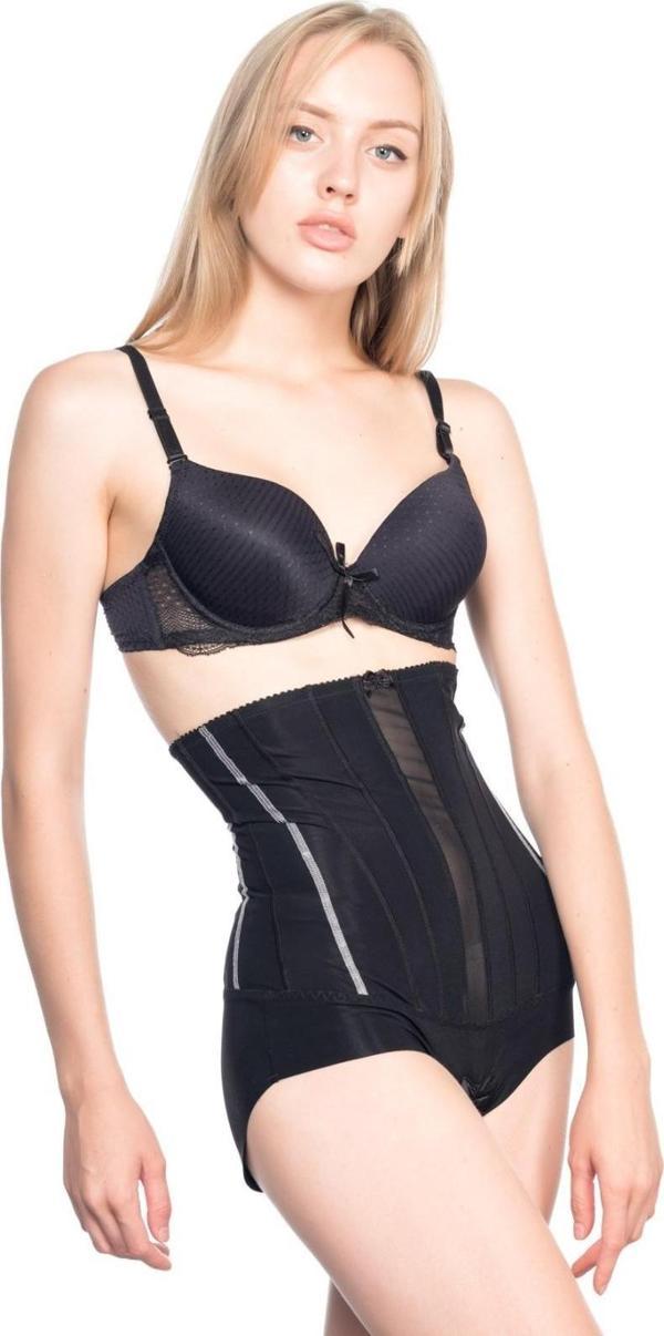 SİYAH   Yüksek Bel Tül Slip Lazer Korse - Image 1