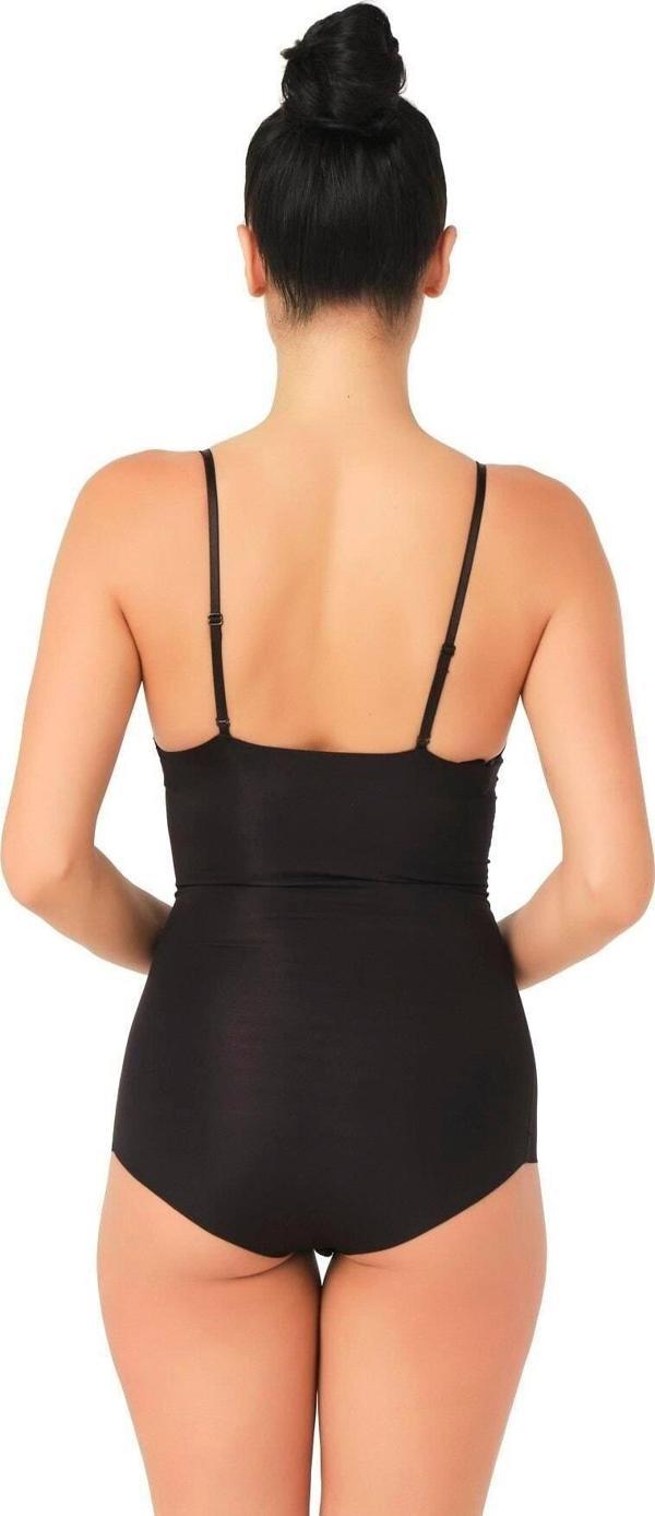 SİYAH   Lazer Kesim Göğsü Açık Slip Korse - Image 1
