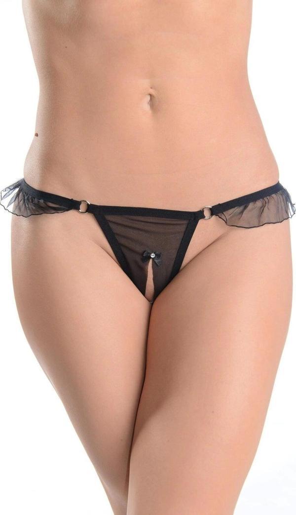 Siyah Fırfırlı Özel Bölgesi Açık Tanga 1160 - Image 1
