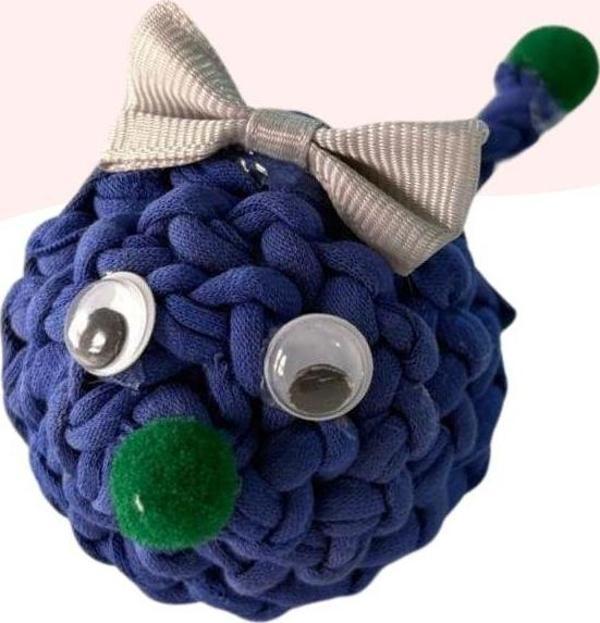 Çıngıraklı Örme Kedi Oyuncağı 9Cm Mavi - Image 1