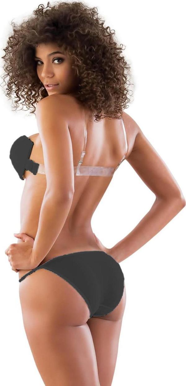 SİYAH   Strablez Sırtı Şeffaf Sütyen Takım Push-up - Image 1