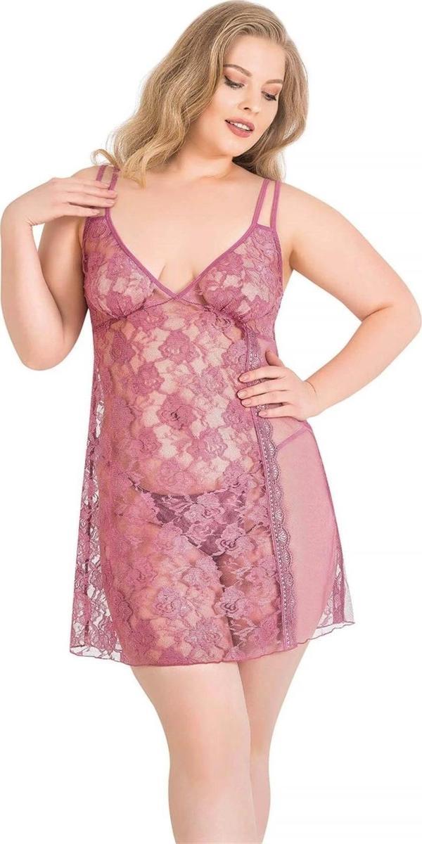 Miss Büyük Beden Gül Kurusu Kısa Tül Gecelik - Image 1