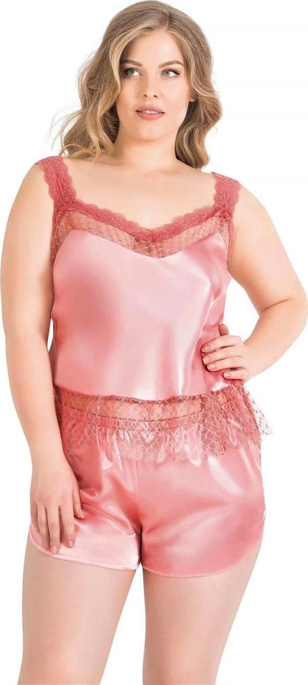 Miss Büyük Beden Mercan Saten Babydoll Şort Takımı - Image 1