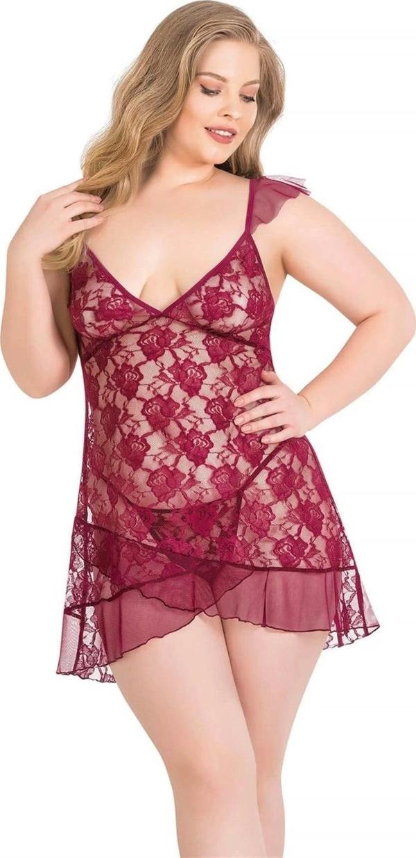 Miss Büyük Beden Bordo Kısa Tül Gecelik - Image 1