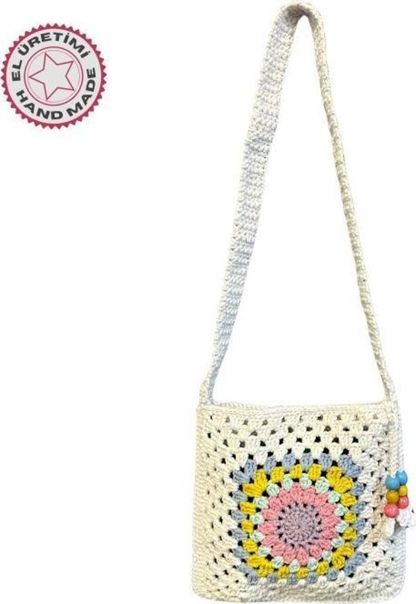Uretti - Emine 9106 El Örgüsü Ahşap Boncuk Detaylı Mandala Model Omuz Çantası - Image 1