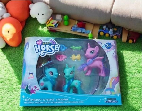 Pony 3'lü Pony Unicorn Oyuncak Set Yeni Model Pony Set KZL-C803-1 - Image 1