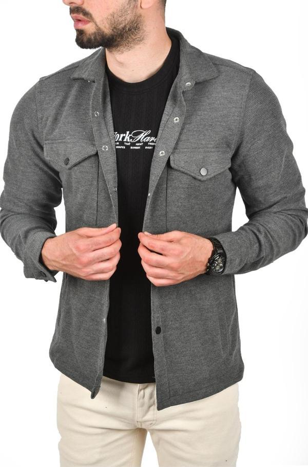 DeepSEA Erkek Füme Örme Kalın Kumaş Gömlek Yaka Çıtçıtlı Cepleri Kapaklı Spor Ceket 2500557 - Image 1