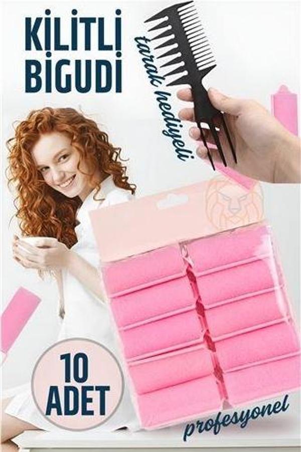 Süngerli Kilitli Bigudi Tarak Seti 10 Adet - Image 1
