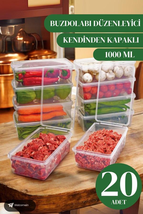 Welcomein 20 Adet 1 Litre Kendinden Kapaklı Derin Dondurucuya Uygun Saklama Kabı Düzenleyici  (1000 Ml) - Image 1