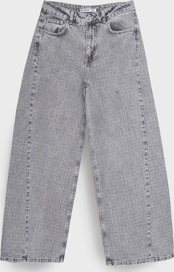 Kadın Füme Renk 3s5-12 Palazzo Fit Parlak Taş Detaylı Tasarım Denim Jean - Image 1