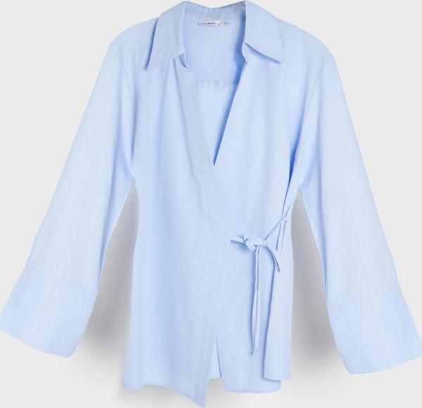 Kadın Bebe Mavisi Renk s5-103 Yandan Bağlamalı Maxi Uzun Boy Oversize %100 Pamuk Gömlek - Image 1