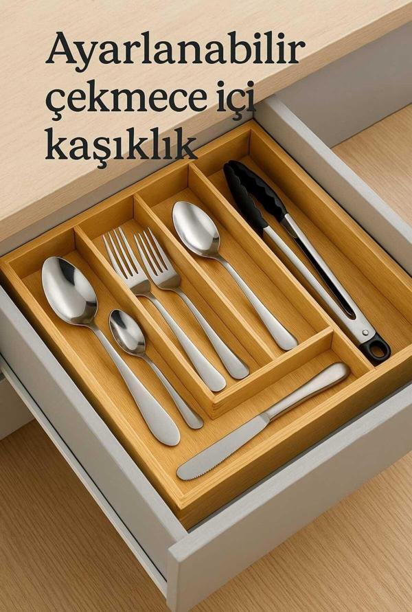 Welcomein Bambu Ayarlanabilir Çekmece Içi Ölçü Ayarlı Kaşıklık 5-7 Bölmeli - Image 1