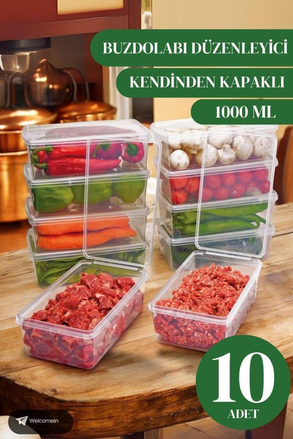 Welcomein 10 Adet 1 Litre Kendinden Kapaklı Derin Dondurucuya Uygun Saklama Kabı Düzenleyici  (1000 Ml) - Image 1