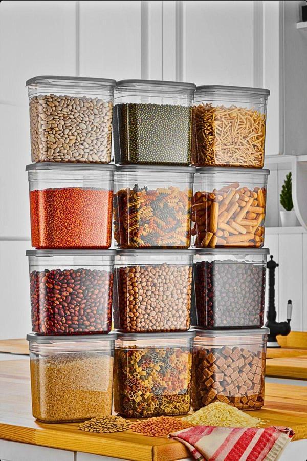 Welcomein 12 Adet 24 Parça 2 Litre Dikdörtgen Erzak Bakliyat Baharat Saklama Kabı Seti 20 Etiket Hediyeli - Image 1