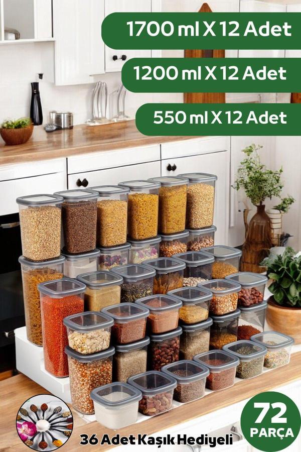 Welcomein 36 Adet 3 Boy 72 Parça Kaşık Hediyeli Saklama Kabı Hava Sızdırmaz Kapak Buzdolabı, Dipfriz, Çekmece - Image 1