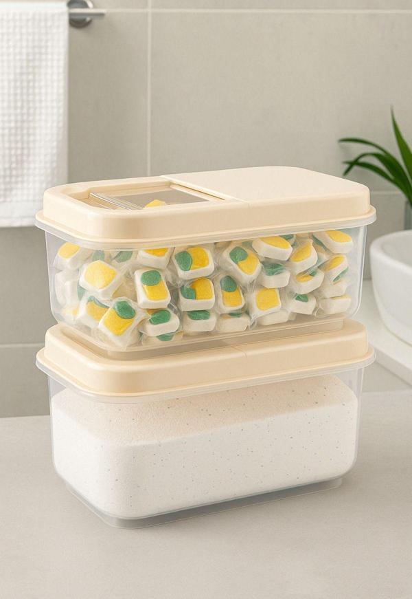 Welcomein 2'Li Set 7,5 Lt Mega Banyo Düzenleyici Kayar Kapaklı Etiketli Toz Tablet Deterjan Saklama Kutusu - Image 1