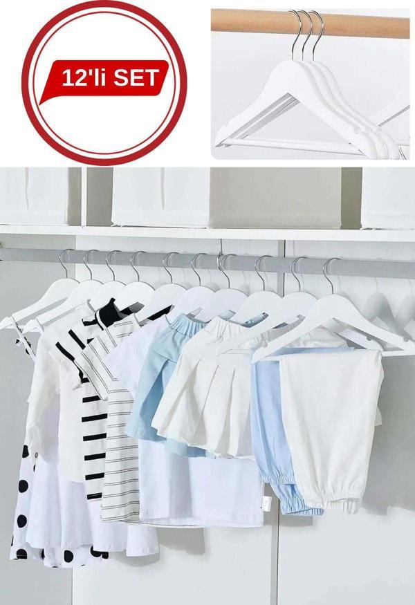 Welcomein 12'Li  Ahşap Görünümlü Çocuk Elbise Askı Bebek Askısı Kıyafet Ve Elbise Askısı 12 Adet - Image 1