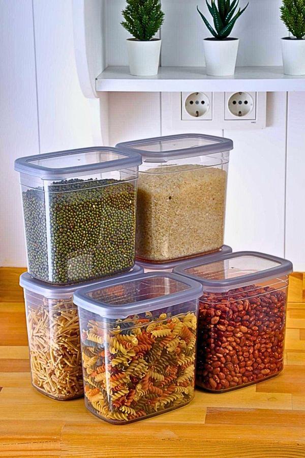 Welcomein 6 Adet 12 Parça Dikdörtgen 2 Litre Erzak Bakliyat Saklama Kabı Çeyiz Seti 20 Etiket Hediyeli - Image 1
