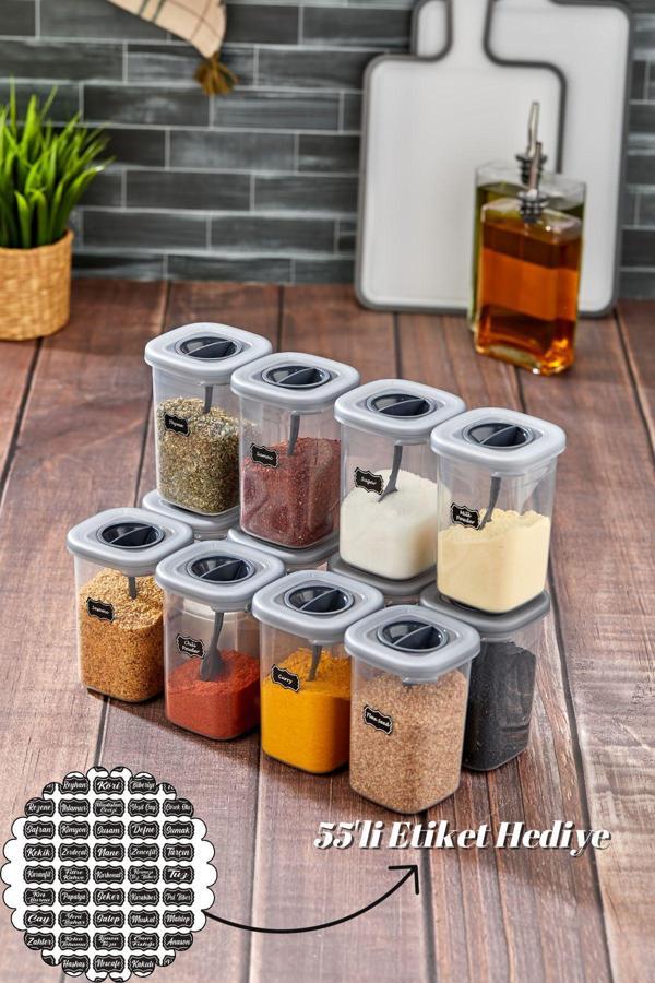Welcomein 12Li 450Ml Kilitlenebilir Kapaklı Kendinden Kaşıklı Baharatlık Seti 450Ml - 55 Adet Etiket Hediyeli - Image 1