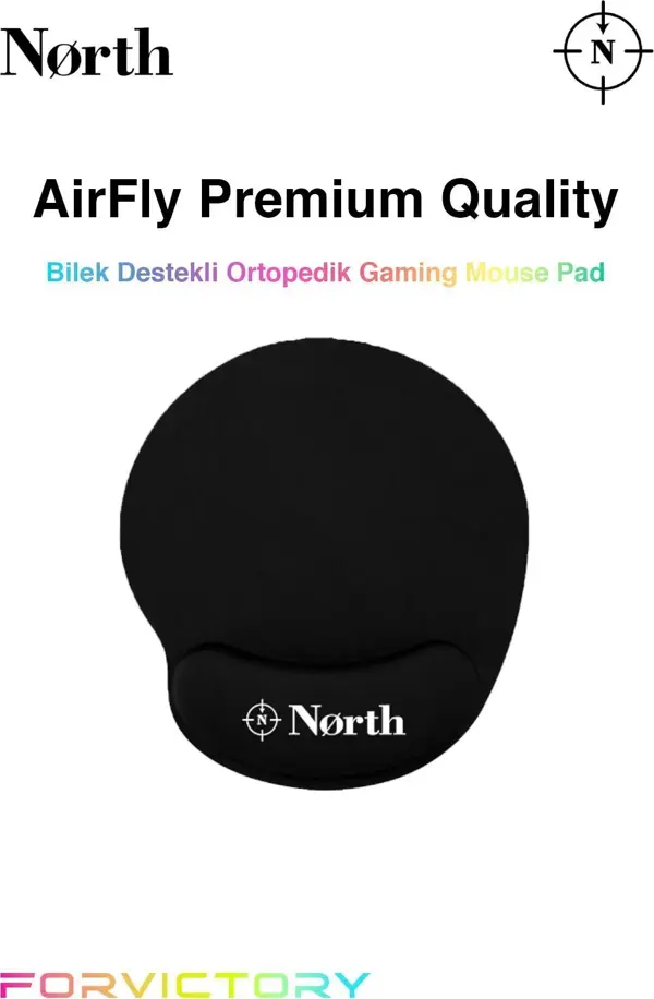 North Airfly Premium Quality Bilek Destekli Siyah Gaming Mouse Pad - Image 1