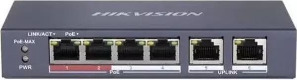 Hıkvısıon Hıkvısıon 4Port 35W Full Poe Ds-3E0106P-E/M 10/100 2X-Uplınk Yönetilemez Switch - Image 1