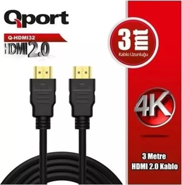 Qport Q-Hdmı32 3Metre Hdmı Görüntü Kablosu Gold 4K 60Hz 1.4V 2.0V - Image 1