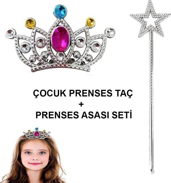 Çocuklar İçin Taraklı Prenses Tacı ve Prenses Yıldız Asa Seti Gümüş - Image 1