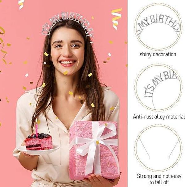 Kristal Taşlı Gümüş Renk İt&#39;s My Birthday Yazılı Doğum Günü Parti Tacı 14x16 cm - Image 1