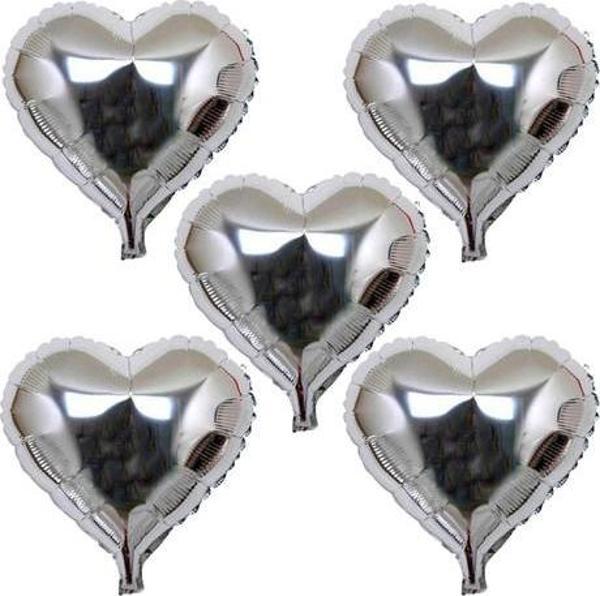 Kalp Şekilli Gümüş Renk Folyo Balon 45 cm 5 Adet - Image 1