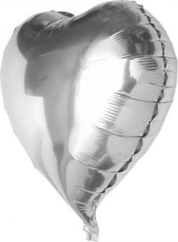 Kalp Balon Folyo Gümüş 60 cm 24 inç - Image 1