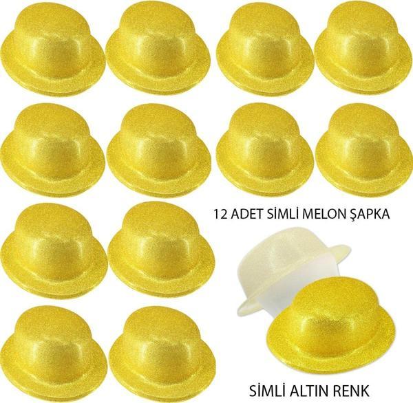Altın Renk Simli Melon Yuvarlak Parti Şapkası 12 Adet - Image 1