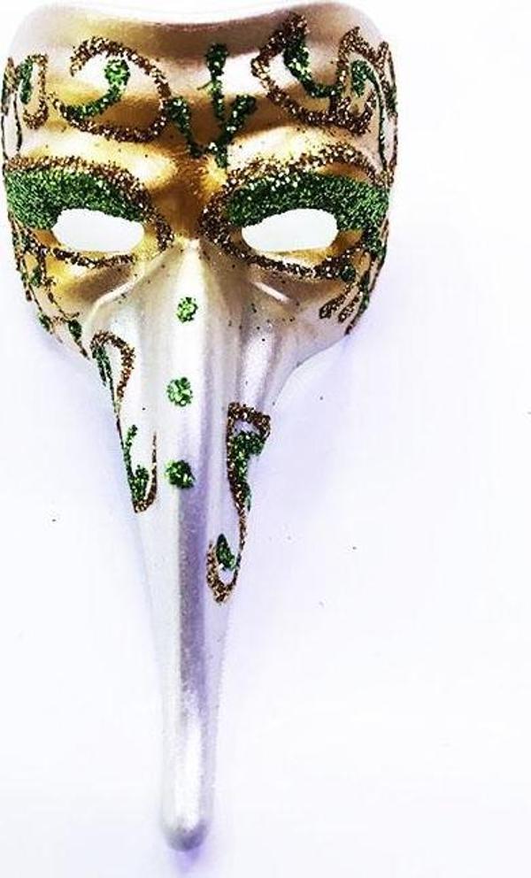 Yeşil Renk İşlemeli Seramik Malzemeden İmal Venedik Uzun Maske Magnet - Image 1
