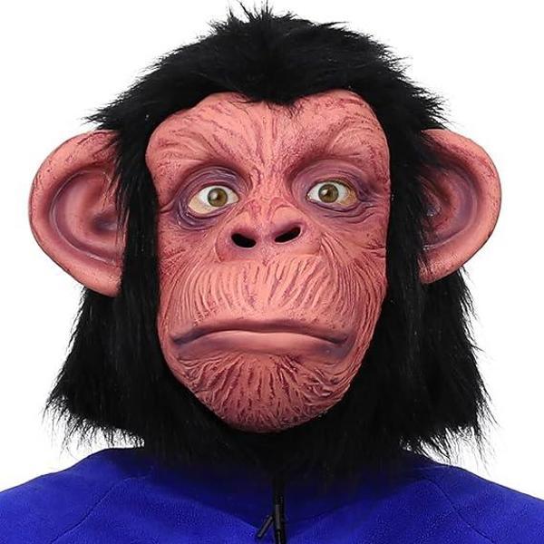 Siyah Saçlı Kafaya Tam Geçmeli Lateks Şempanze Maskesi - Lateks Maymun Orangutan Goril Maske Et Maske - Image 1
