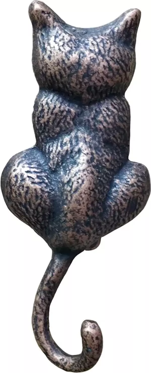 Antika Tarz Dekoratif Pirinç Kedi Sırt Kapı Tokmağı, Taktak - 160x65mm, Oksit - Image 1